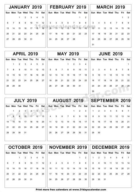 2019 A4 Calendar To Print Print Calendar Blank Calendar Template