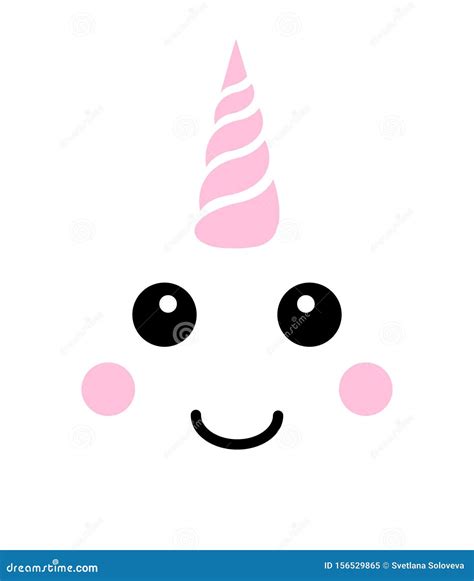 Vector Flat Kawaii Unicorn Face Isolated On White Stock Vector