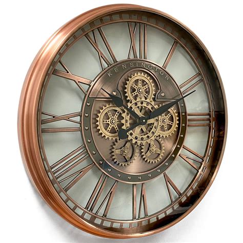 Kensington Industrial Copper Wash Iron Moving Gears Wall Clock 70cm