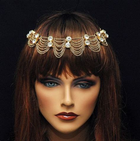 Crystal Hair Chain Headpiece Gold Plated Rhinestone Forehead Etsy