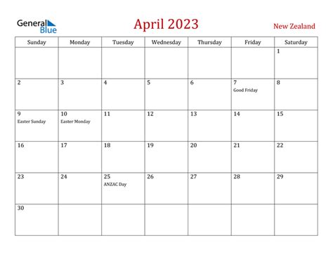 April 2023 Calendar New Zealand All In One Photos
