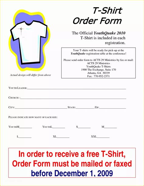 Custom T Shirt Order Form Template Free