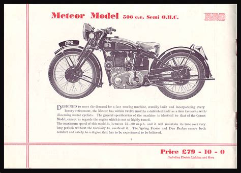 1936 Vincent Motorcycle Brochure Ton Up Classics