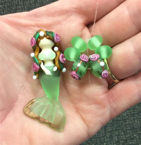 Mini Mermaid Lampwork Glass Bead Set By Elaine Green Handmade Glass