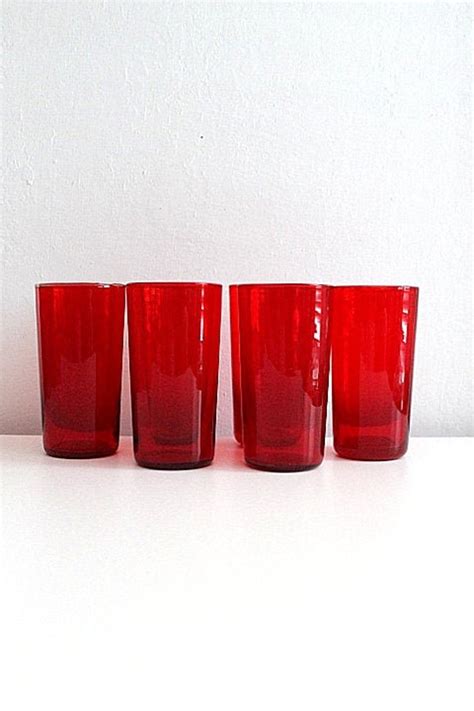 Vintage Ruby Red Tumblers Red Drinking Glasses Set Of Six Etsy