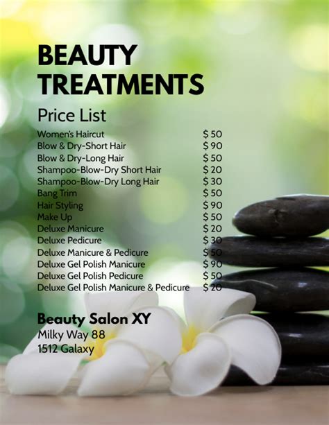 Beauty Treatments Price List Spa Wellness Ad Template
