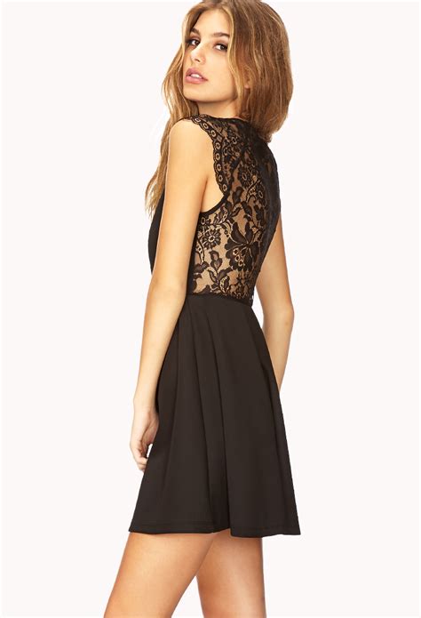 Lyst Forever 21 Lace Trimmed A Line Dress In Black