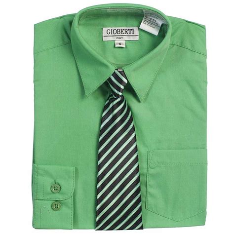 B One Green Button Up Dress Shirt Black Striped Tie Set