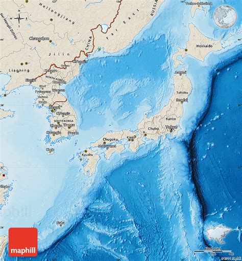 It is bordered by the north pacific ocean, philippine sea, east china sea and the sea of japan. Shaded Relief Map of Japan