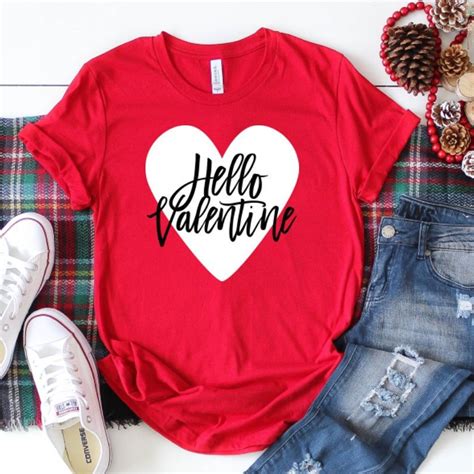 Valentines Day Red Graphic T Shirt Casual Womens Heart Lover Hello