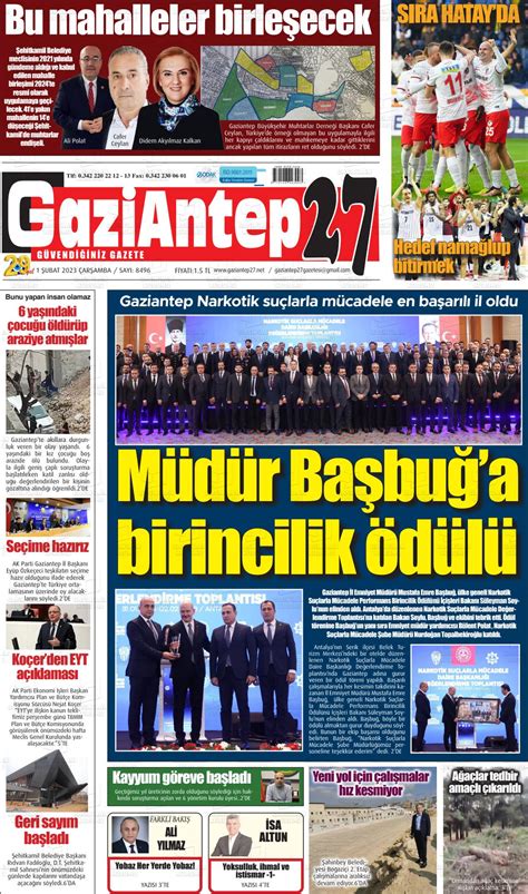 01 Şubat 2023 tarihli Gaziantep 27 Gazete Manşetleri