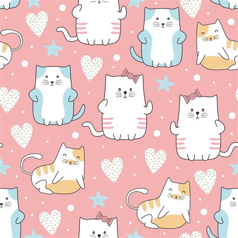 Cute Cats Seamless Pattern With Pastel Colors Background Pattern