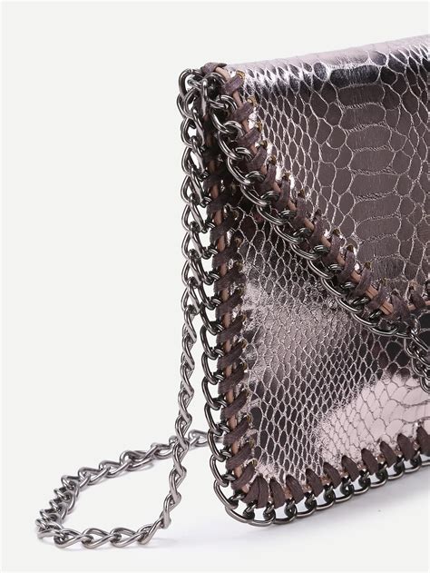 Snakeskin Print Clutch Bag With Chain Sheinsheinside