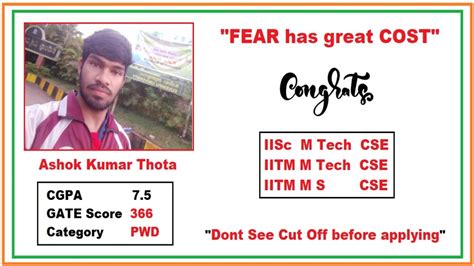 Selection In Mtech Ms In Cse In Iit Madras Pwd Donot See Cut Off