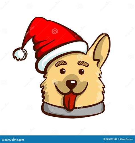 Funny Dog In Santas Hat Stock Vector Illustration Of Drawing 105513997