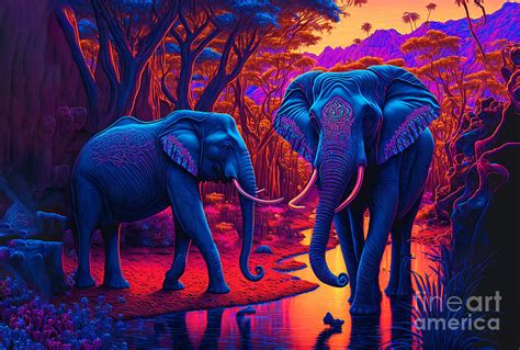 Bright Colorful Neon Psychedelic Elephants Digital Art By Derek Ahrndt