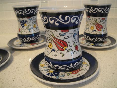 Authentic Totally Handmade Ceramic Turkish Tea Serving Set For People