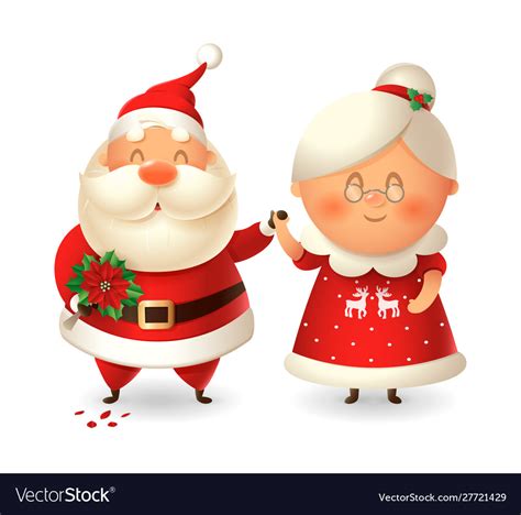 santa claus with flowers for his wife mrs claus vector image