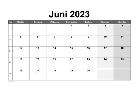 Kalender Juni 2023 Zum Ausdrucken Pdf Xls Png