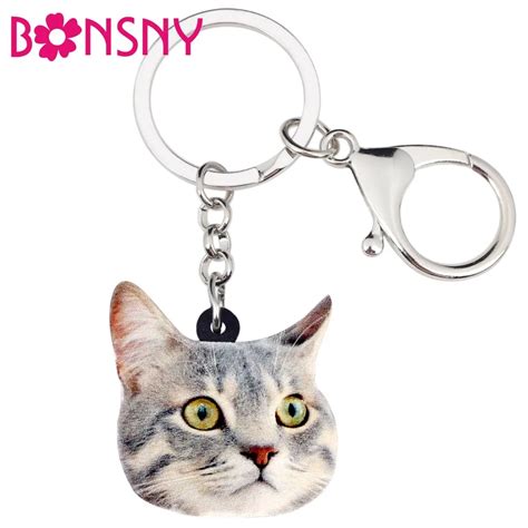 Bonsny Acrylic Novelty Cat Kitten Key Chains Keychains Rings Animal