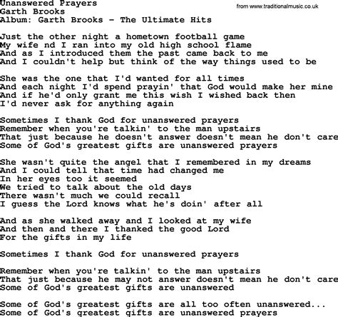 Unanswered Prayers By Garth Brooks Lyrics