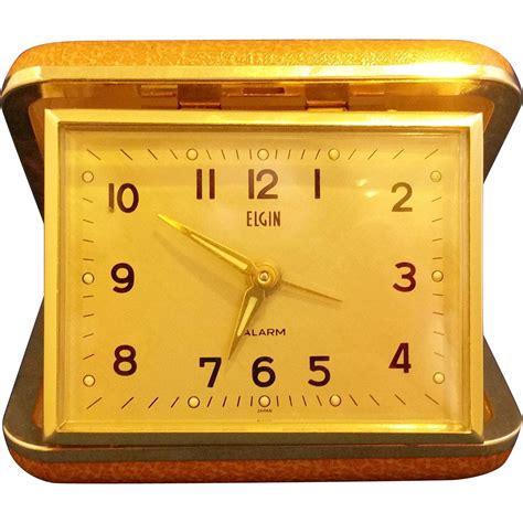 Elgin Travel Alarm Clock Orange Brown Clamshell Case Japan Travel Alarm Clock Clock Alarm Clock