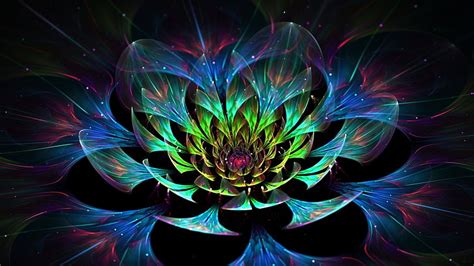Abstracto Colorido Arte Digital Flores Fractales Brillante Fondo