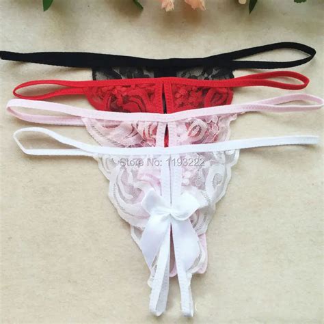 Women Sexy Lingerie Sheer Lace Floral Bow Bowknot Low Rise Briefs Thongs T Back G String