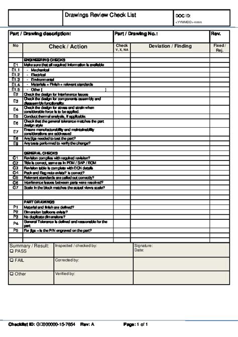Engineering Drawings Review Checklist Example Pdfcoffeecom