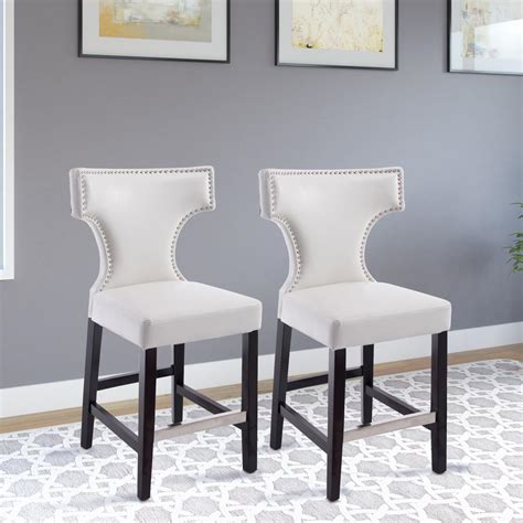 Inject a touch of flair into your home with the. CorLiving Kings 24.5 in. White Bonded Leather Bar Stool (Set of 2)-DAD-818-B - The Home Depot