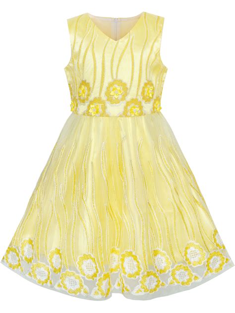 Flower Girls Dress Yellow Tulle Pageant Wedding Party 6 Years