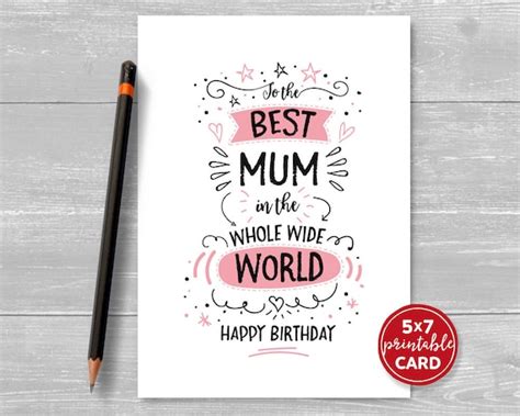 Printable Birthday Card For Mum To The Best Mum In The Whole Etsy Uk