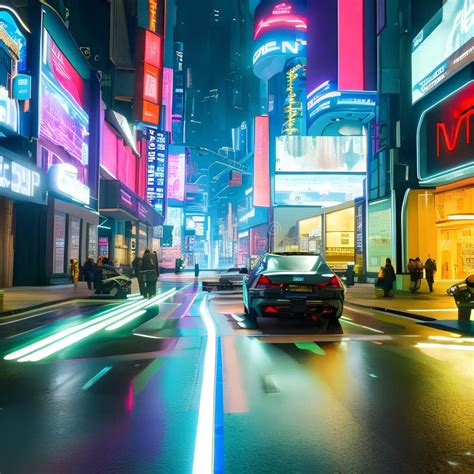 A Futuristic Cyberpunk Street Bustling With Augmented Reality