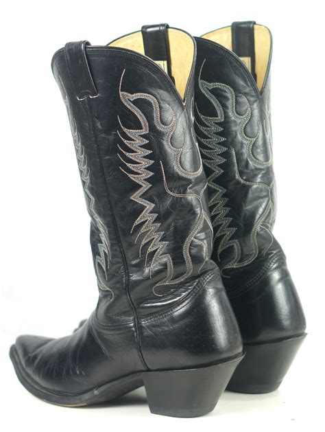 Nocona Black Leather Pointy Toe Cowboy Western Boots Vintage Us Made Men S Ee E Oldrebelboots