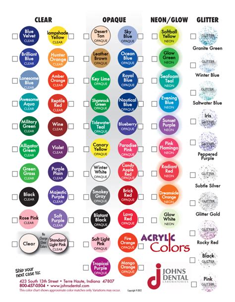 Ortho Color Chart Johns Dental