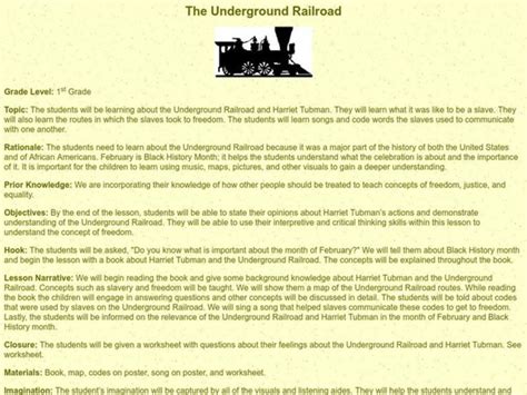 The Underground Railroad Lesson Plan For 1st Grade Lesson Planet