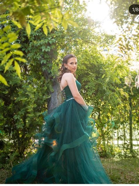 Forest Fairy Wedding Dress In Emerald Green With Detachable Train
