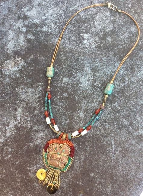 Ancient Mayan Idol Necklace Bead Embroidery Statement