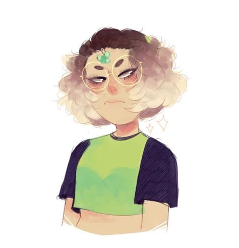 A Drawing Of A Woman With Curly Hair Wearing Glasses And A Green T Shirt