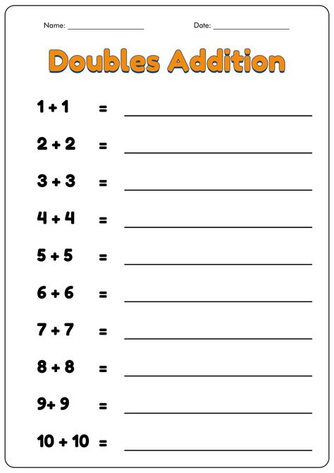 Math Facts Doubles Worksheet