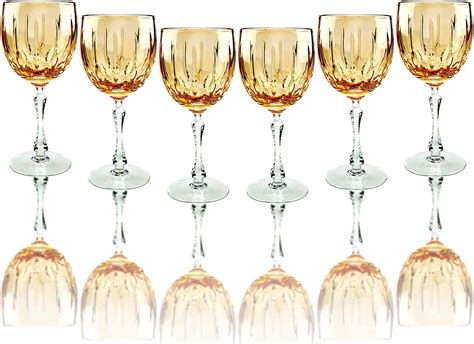 Neman Tm8353o 95 Oz Handmade Crystal Cut Wine Glasses Orange