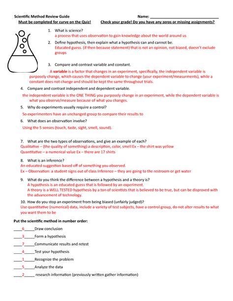 Scientific Method Review Guide Answer Key Scientific Method