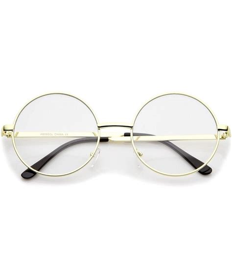 retro lennon style mid size metal frame clear lens round glasses 51mm gold clear