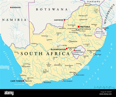 Political Map Of South Africa With Capitals Pretoria Bloemfontein And