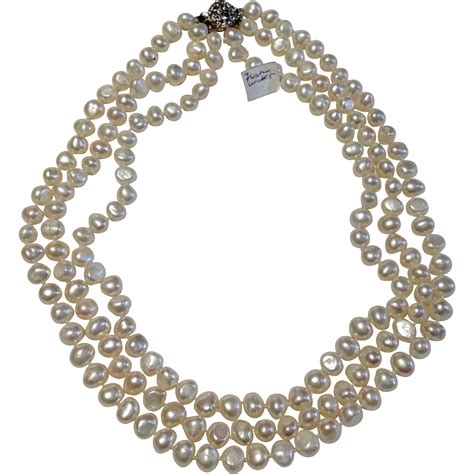 Triple Strand Cultured Freshwater Potato Shaped Pearl Necklace Pearls