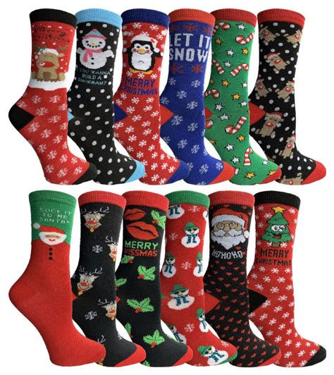 12 Pair Newly Created Christmas Holiday Socks Sock Size 9 11 Womens Crew Sock At
