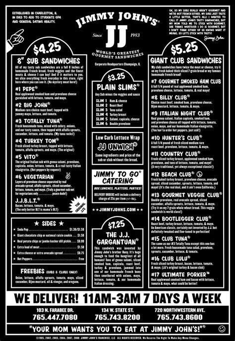 Jimmy Johns Menu Menu For Jimmy Johns Las Cruces Las Cruces