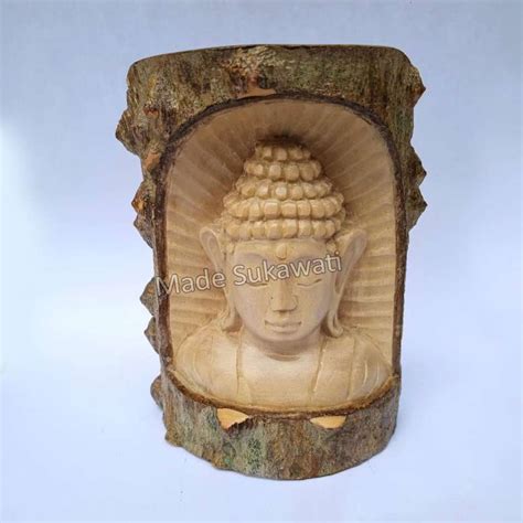 Jual Patung Kayu Panggal Buaya Dengan Ukiran Budha 12cm Kerajinan