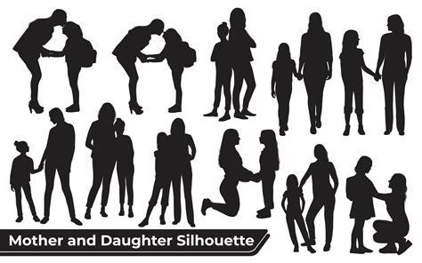 Collection Of Mom And Daughter Silhouettes In Different Poses