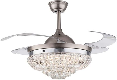 Tfcfl 36 Inch Modern Ceiling Fan Lamp Led Crystal Retractable Fan